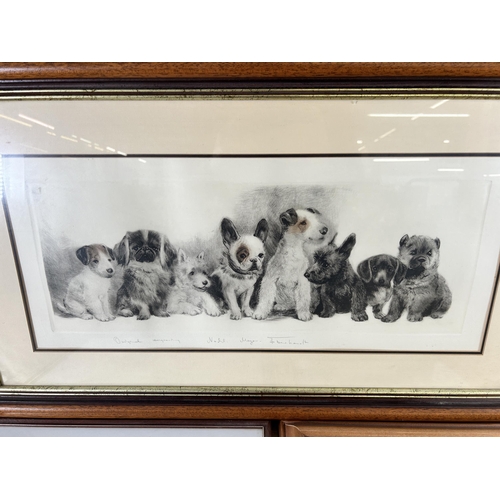 303 - Three framed dog prints - largest approx. 49cm high x 85cm wide