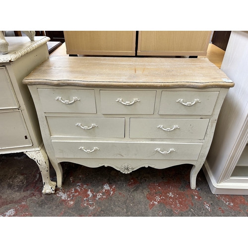 55 - A French style oak and white painted chest of drawers - approx. 80cm high x 98cm wide x 39cm deep