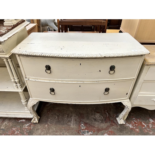 57 - A Georgian style white painted chest of drawers on ball and claw supports - approx. 90cm high x 105c... 