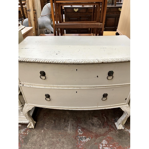 57 - A Georgian style white painted chest of drawers on ball and claw supports - approx. 90cm high x 105c... 