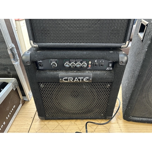 805 - Three instrument amplifiers, one Crate BT15 bass amp, one Carlsbro Kickstart 25 guitar amp and one C... 