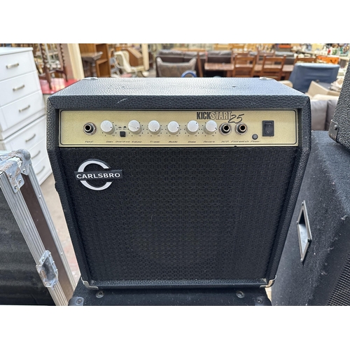 805 - Three instrument amplifiers, one Crate BT15 bass amp, one Carlsbro Kickstart 25 guitar amp and one C... 