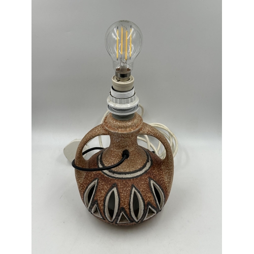 310 - A mid 20th century studio pottery twin handled table lamp - approx. 30cm high