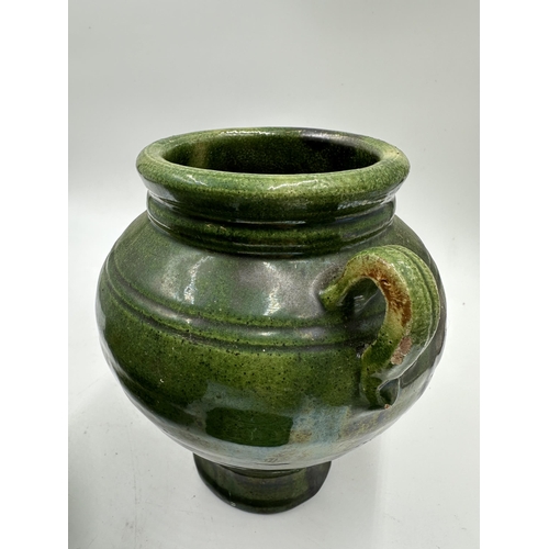 333 - Two mid 20th century green glazed terracotta vases, one Spanish Tito Ubeda and one other