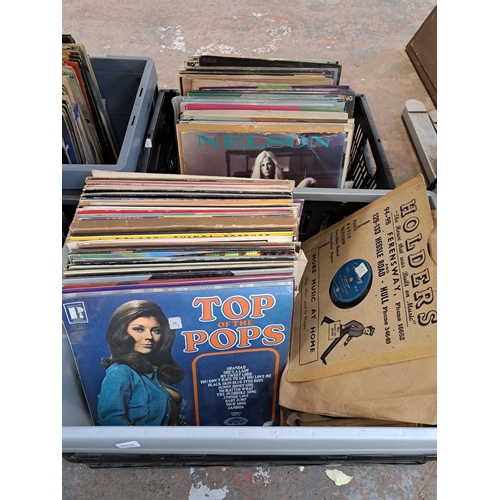 1029 - Five boxes containing vinyl records to include The Shadows, Top of The Pops, Lori Wells, The Micado ... 