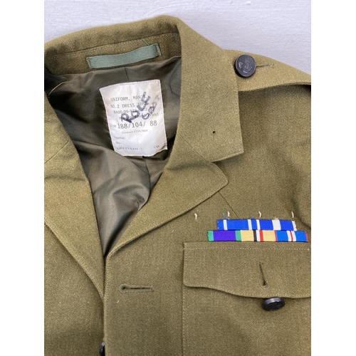 463 - A men's No.2 dress army uniform with shirt, jacket, trousers and belt