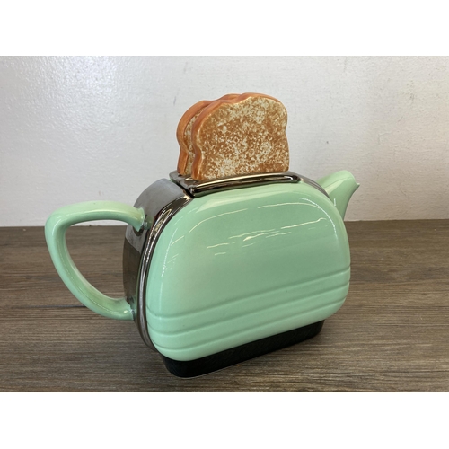 368 - Three ceramic novelty teapots to include Swineside Teapottery The Tea Toaster, Price Kensington lett... 