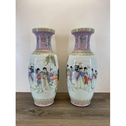 373 - A pair of Chinese Famille Rose porcelain baluster vases - approx. 60cm high