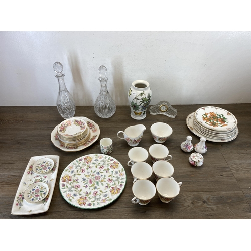 380 - A collection of ceramics and glassware to include Royal Doulton crystal mantel clock, Portmeirion Th... 