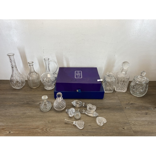 386 - A collection of glassware to include five decanters, four Edinburgh Crystal whiskey tumblers, boxed ... 