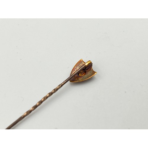 2498A - A late 19th/early 20th century 15ct gold diamond set stick pin - approx. gross weight 1g