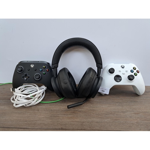 729 - Two Microsoft Xbox Series X/S controllers, one PowerA Spectra Enhanced wired and one white Microsoft... 