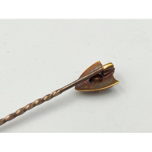 2498A - A late 19th/early 20th century 15ct gold diamond set stick pin - approx. gross weight 1g