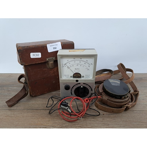 752 - Two leather cased items, one inclinometer and one Taylor model 128 analogue multimeter