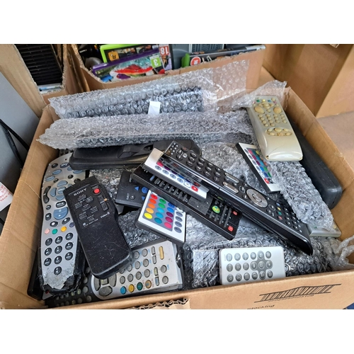 773 - A large collection of AV items to include LG BP240 Blu-Ray player, DVD players, Sky boxes, remotes e... 