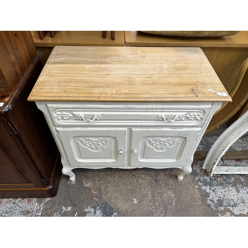 45 - A French style oak and white painted sideboard - approx. 75cm high x 80cm wide x 43cm deep