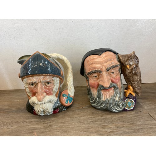 394 - Five Royal Doulton character jugs, Capt Ahab, Don Quixote, Merlin, Robin hood and Long John Silver