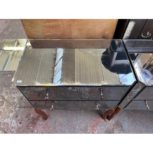 137B - A contemporary mirrored glass chest of drawers on wooden cabriole supports - approx. 77cm high x 70c... 