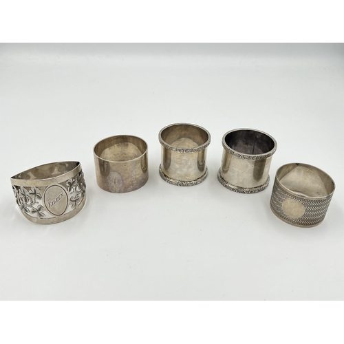 2297 - Five hallmarked sterling silver napkin rings - approx. gross weight 192g