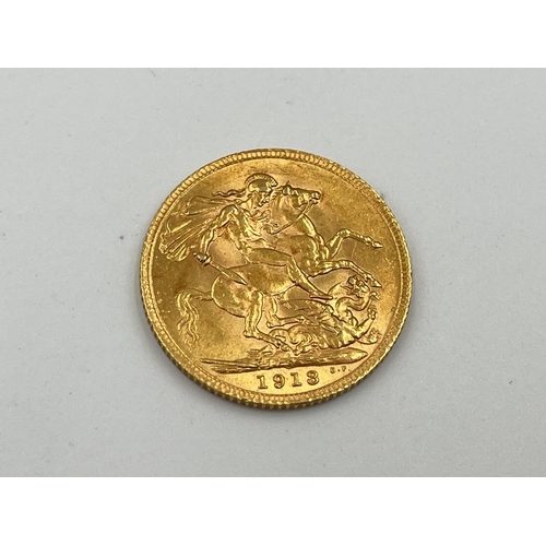 2309 - A 1913 George V 22ct gold full sovereign - approx. gross weight 8g