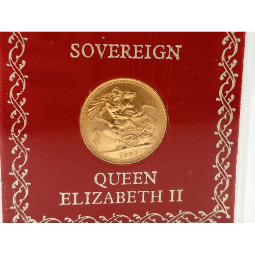 2314 - A cased 1980 Queen Elizabeth II 22ct gold full sovereign - approx. gross weight 8g