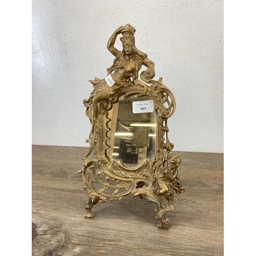 407 - A French style gilt metal easel back mirror - approx. 36cm high x 17cm wide