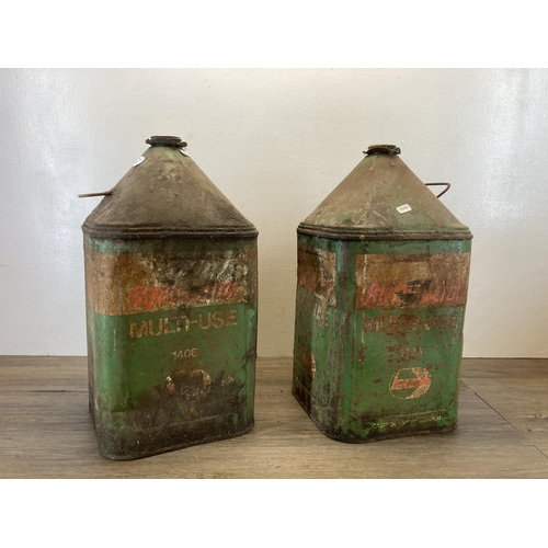 415 - Two mid 20th century Agricastrol Multi-Use oil cans - approx. 52cm high