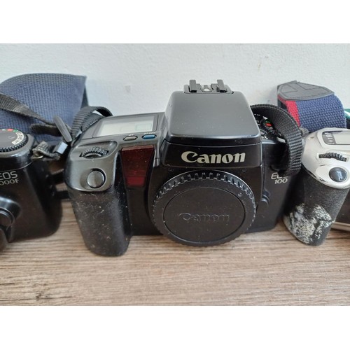 647 - Six Canon EOS 35mm SLR camera bodies, 500, 10, 500N, 1000FN, 1000F and 100