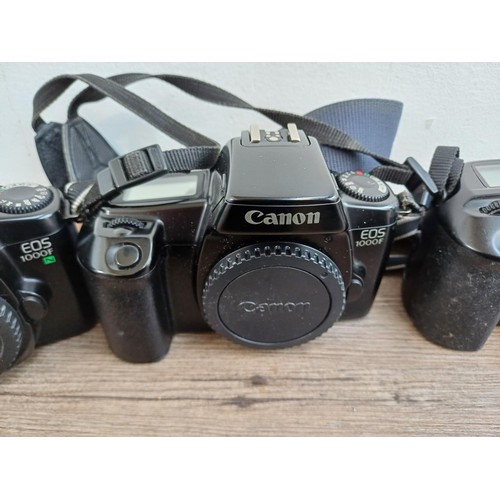 647 - Six Canon EOS 35mm SLR camera bodies, 500, 10, 500N, 1000FN, 1000F and 100