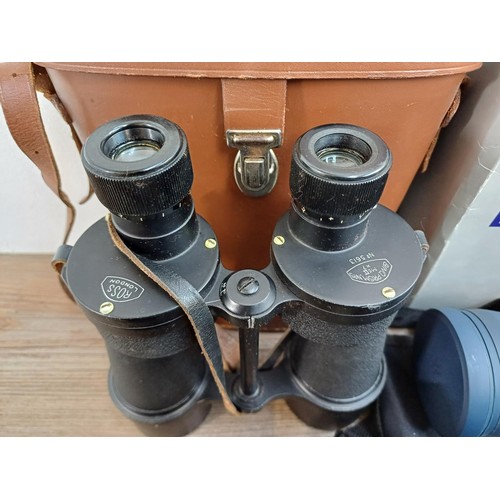 662 - Five cased pairs of binoculars, Ross Bino Prism No.5 mk.II x7, JL Breaker Optical 12 x 60WA, Ross 6 ... 