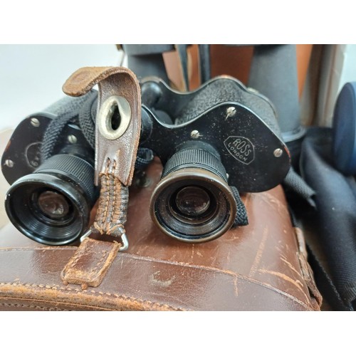 662 - Five cased pairs of binoculars, Ross Bino Prism No.5 mk.II x7, JL Breaker Optical 12 x 60WA, Ross 6 ... 