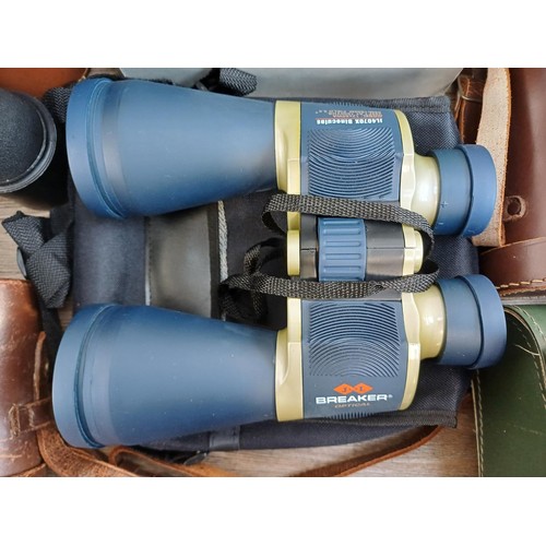 662 - Five cased pairs of binoculars, Ross Bino Prism No.5 mk.II x7, JL Breaker Optical 12 x 60WA, Ross 6 ... 