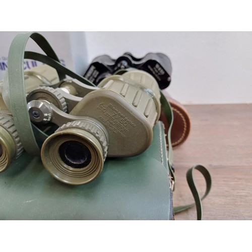 662 - Five cased pairs of binoculars, Ross Bino Prism No.5 mk.II x7, JL Breaker Optical 12 x 60WA, Ross 6 ... 