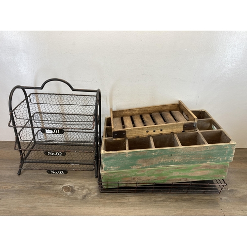 523 - Five vintage style storage trays and racks