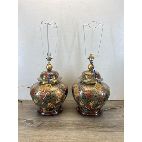 527 - A pair of genuine Rochamp Kutani ceramic table lamps - approx. 45cm high