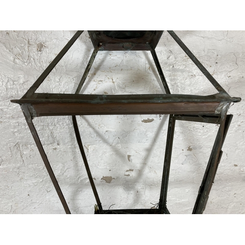 528 - A Victorian copper street lantern frame - approx. 106cm high x 38cm wide