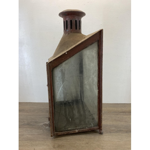 529 - A railway wall hanging station lamp case - approx. 66cm high x 37cm wide x 26cm deep