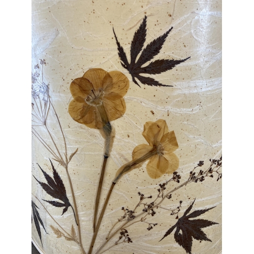 533 - A vintage cylindrical table lamp shade with natural pressed flower and leaf design - approx. 38.5cm ... 