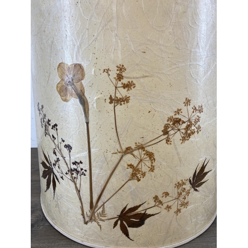 533 - A vintage cylindrical table lamp shade with natural pressed flower and leaf design - approx. 38.5cm ... 