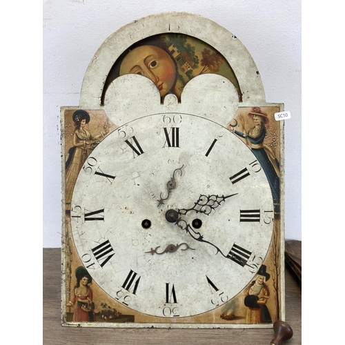 536 - A 19th century hand painted Grandfather clock face and movement - approx. 51.5cm high x 36cm wide