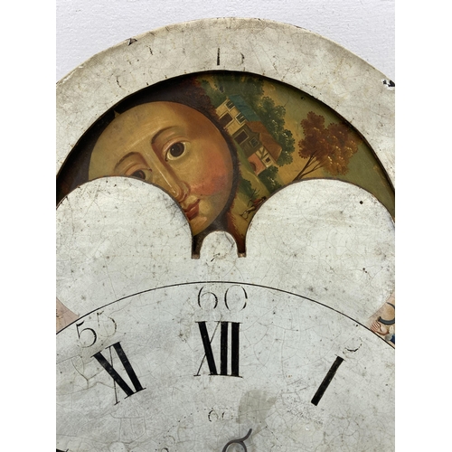 536 - A 19th century hand painted Grandfather clock face and movement - approx. 51.5cm high x 36cm wide