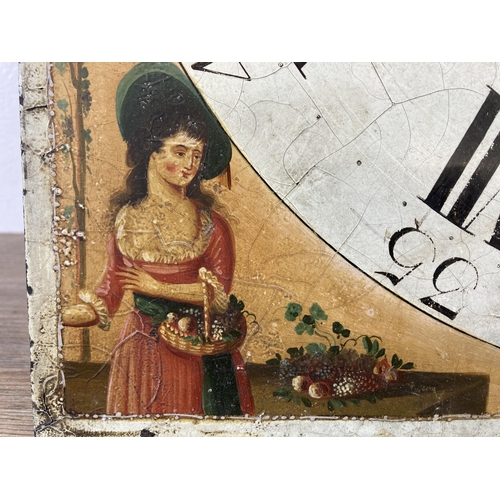 536 - A 19th century hand painted Grandfather clock face and movement - approx. 51.5cm high x 36cm wide