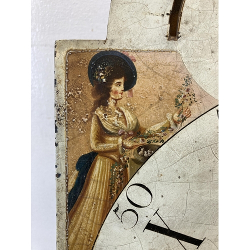 536 - A 19th century hand painted Grandfather clock face and movement - approx. 51.5cm high x 36cm wide