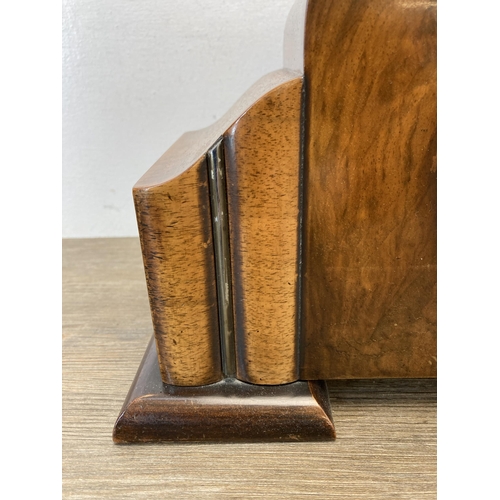 544 - An Art Deco walnut cased Westminster chiming mantel clock - approx. 23cm high x 44cm wide x 16cm dee... 