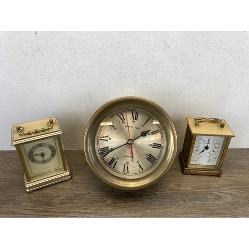 545 - A collection of clocks to include 1950s Westclox Big Ben Repeater mantel clock, Metamec brass cased ... 