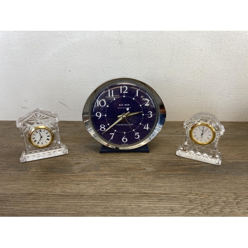 545 - A collection of clocks to include 1950s Westclox Big Ben Repeater mantel clock, Metamec brass cased ... 