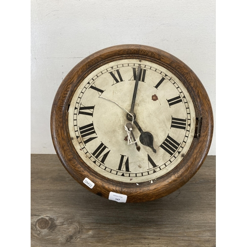 547 - A 19th century oak cased fusee wall clock - approx. 39cm in diameter