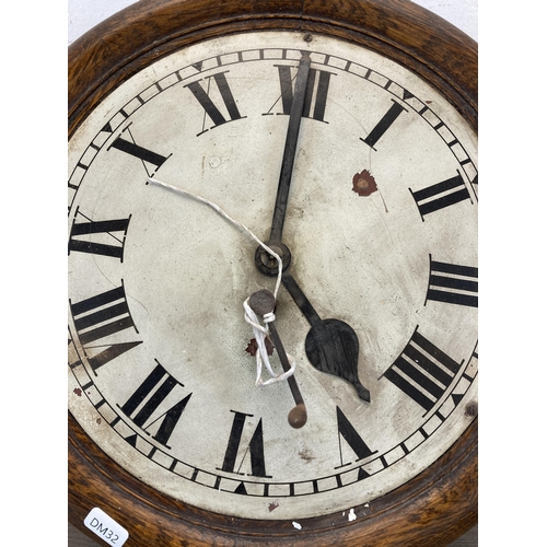 547 - A 19th century oak cased fusee wall clock - approx. 39cm in diameter