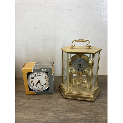 548 - Six vintage clocks to include 1930s Smiths Enfield Westminster chime mantle clock, Metamec brass cas... 