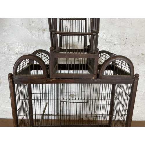 549 - A 19th century style wooden and metal bird cage - approx. 94cm high x 54cm wide x 23.5cm deep